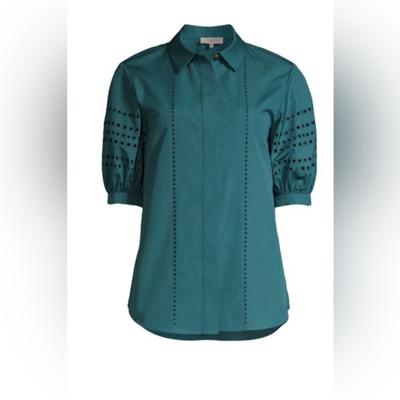 LAFAYETTE 148 NEW YORK Cowan Shirt Size Small Deep Lagoon - Picture 3 of 7